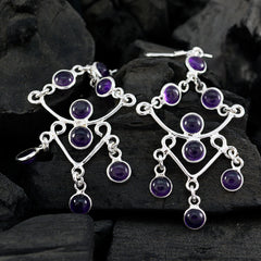 Riyo Genuine Gems round Cabochon Purple Amethyst Silver Earrings gift for children day