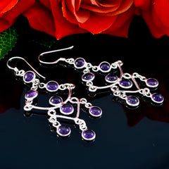 Riyo Genuine Gems round Cabochon Purple Amethyst Silver Earrings gift for children day