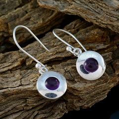 Riyo Genuine Gems round Cabochon Purple Amethyst Silver Earrings gift for independence day