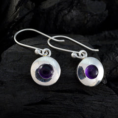 Riyo Genuine Gems round Cabochon Purple Amethyst Silver Earrings gift for independence day