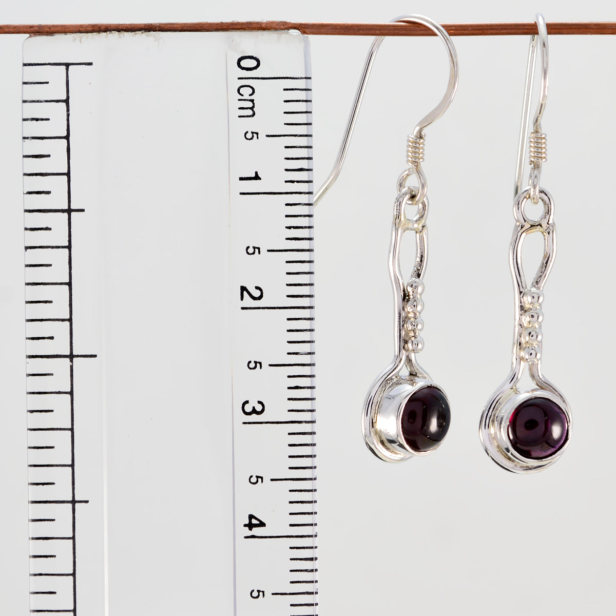 Riyo Genuine Gems round Cabochon Red Garnet Silver Earrings gift for grandmother