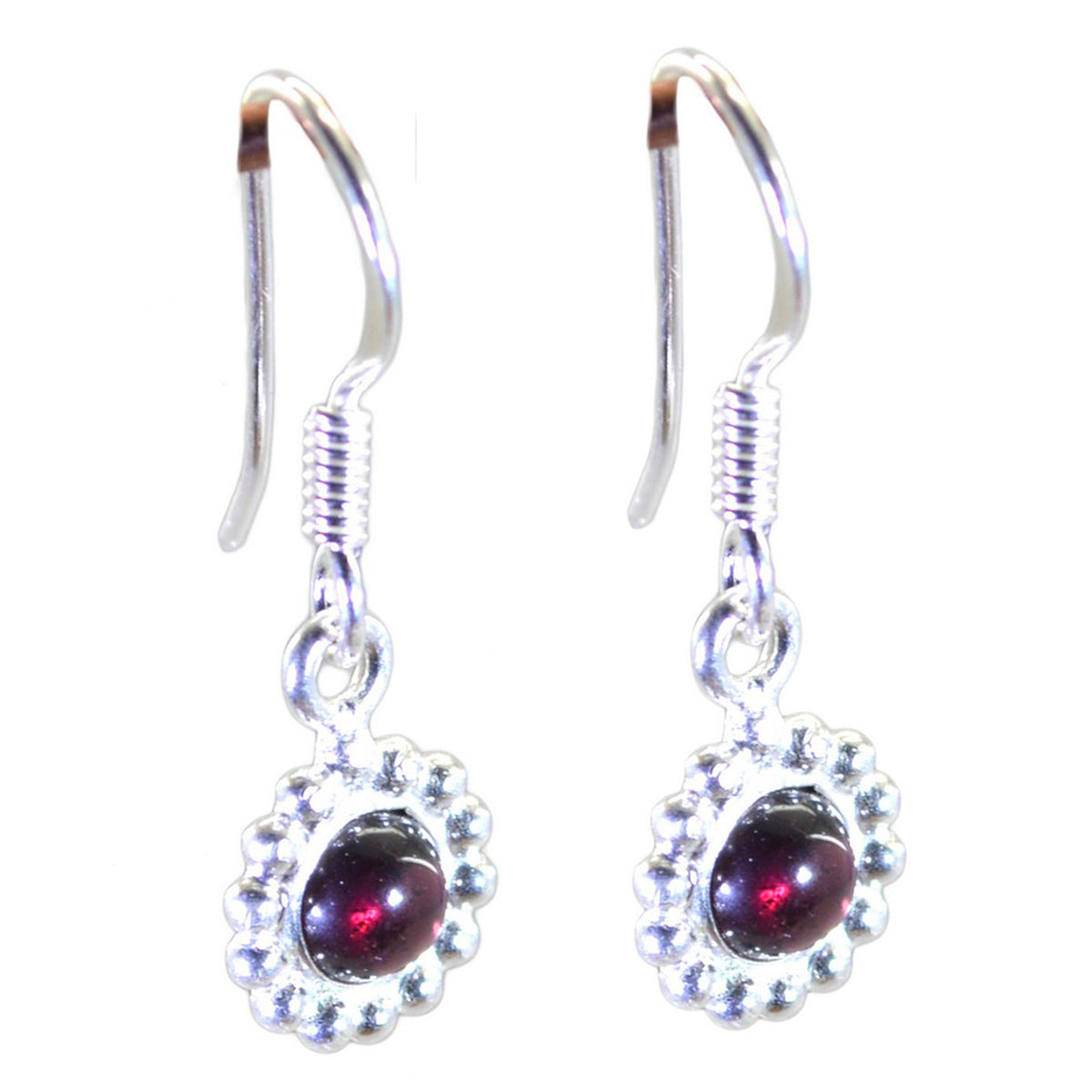 Riyo Genuine Gems round Cabochon Red Garnet Silver Earrings mom gift