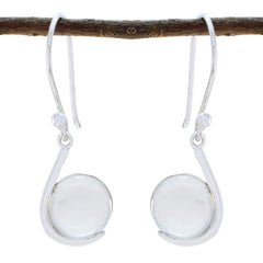 Riyo Genuine Gems round Cabochon White Crystal Quartz Silver Earring mom birthday gift