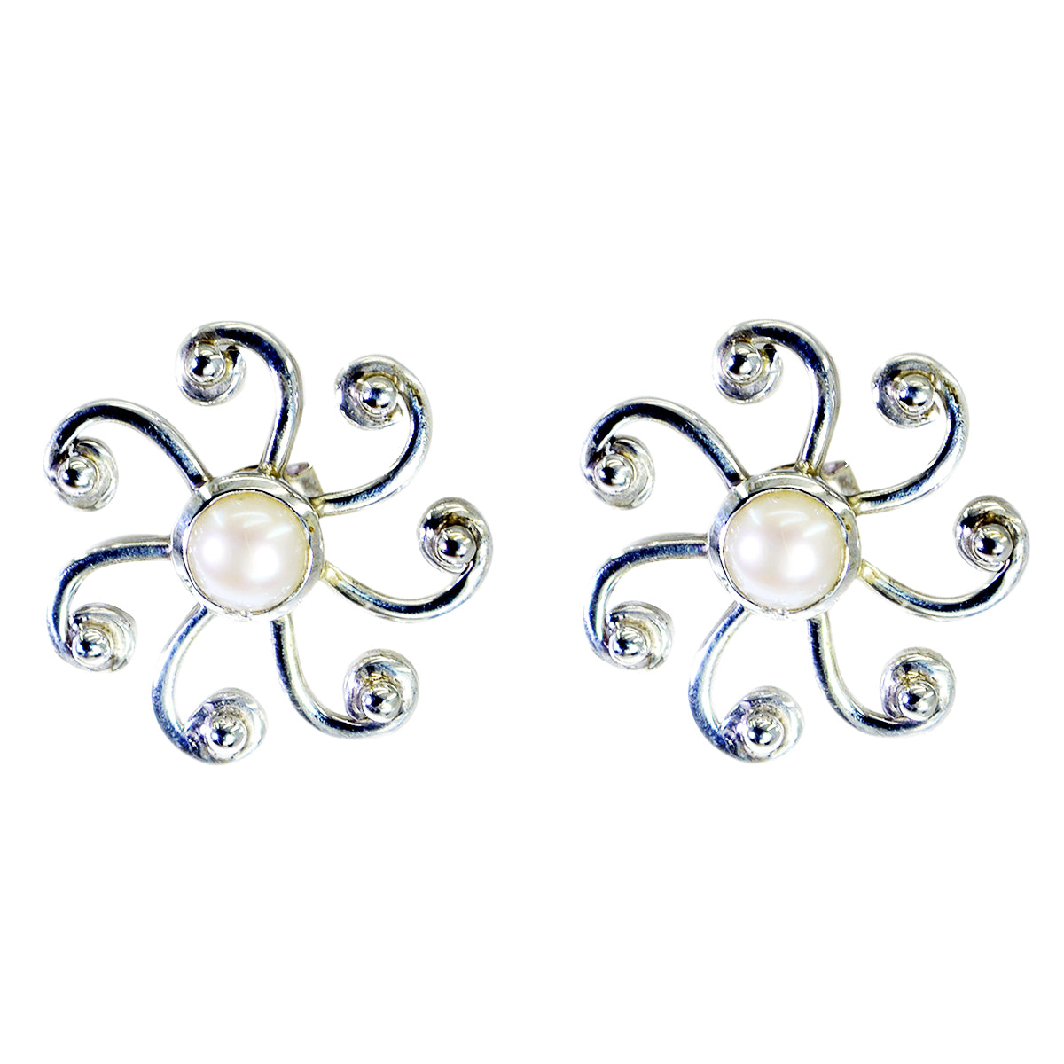Riyo Genuine Gems round Cabochon White Peral Silver Earring gift for teacher's day
