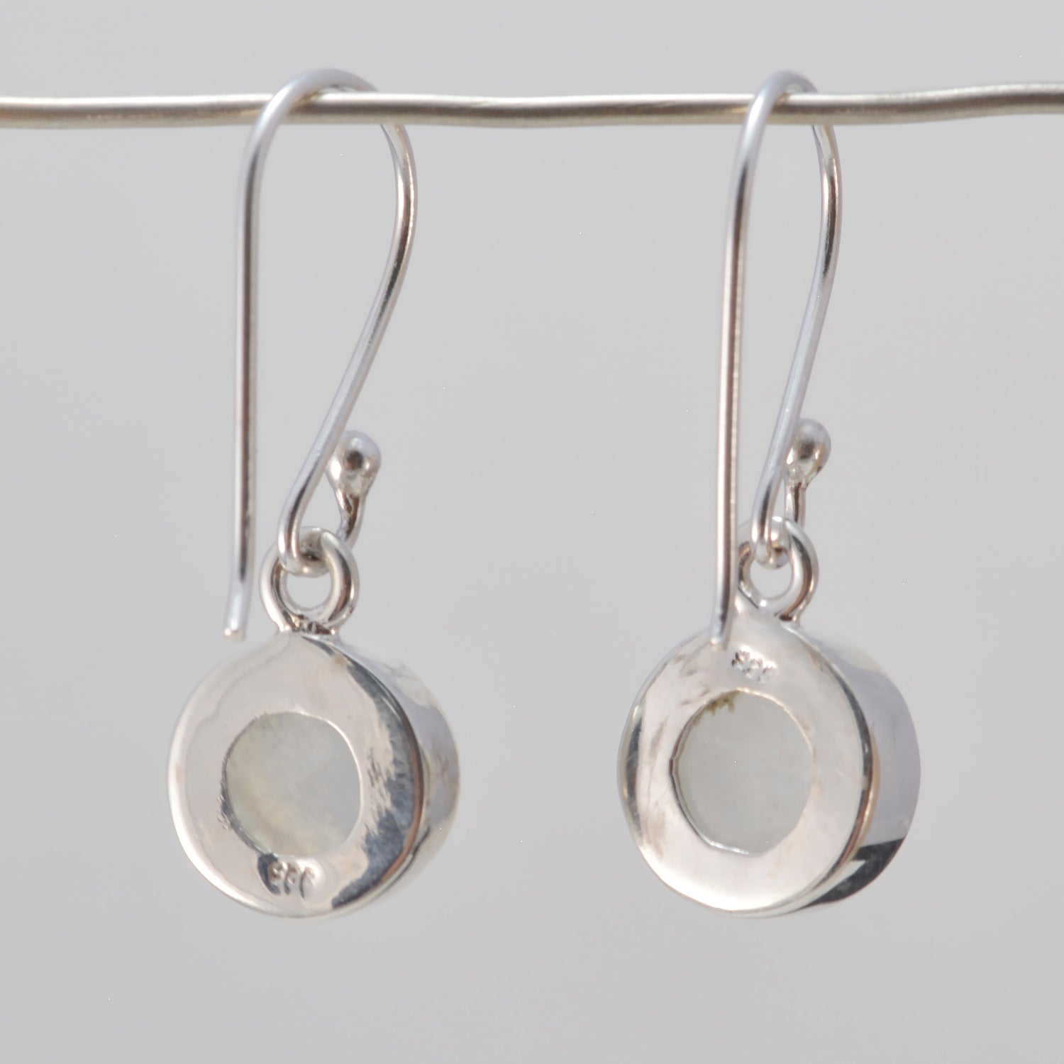 Riyo Genuine Gems round Cabochon White Rainbow Moonstone Silver Earrings gift for wife