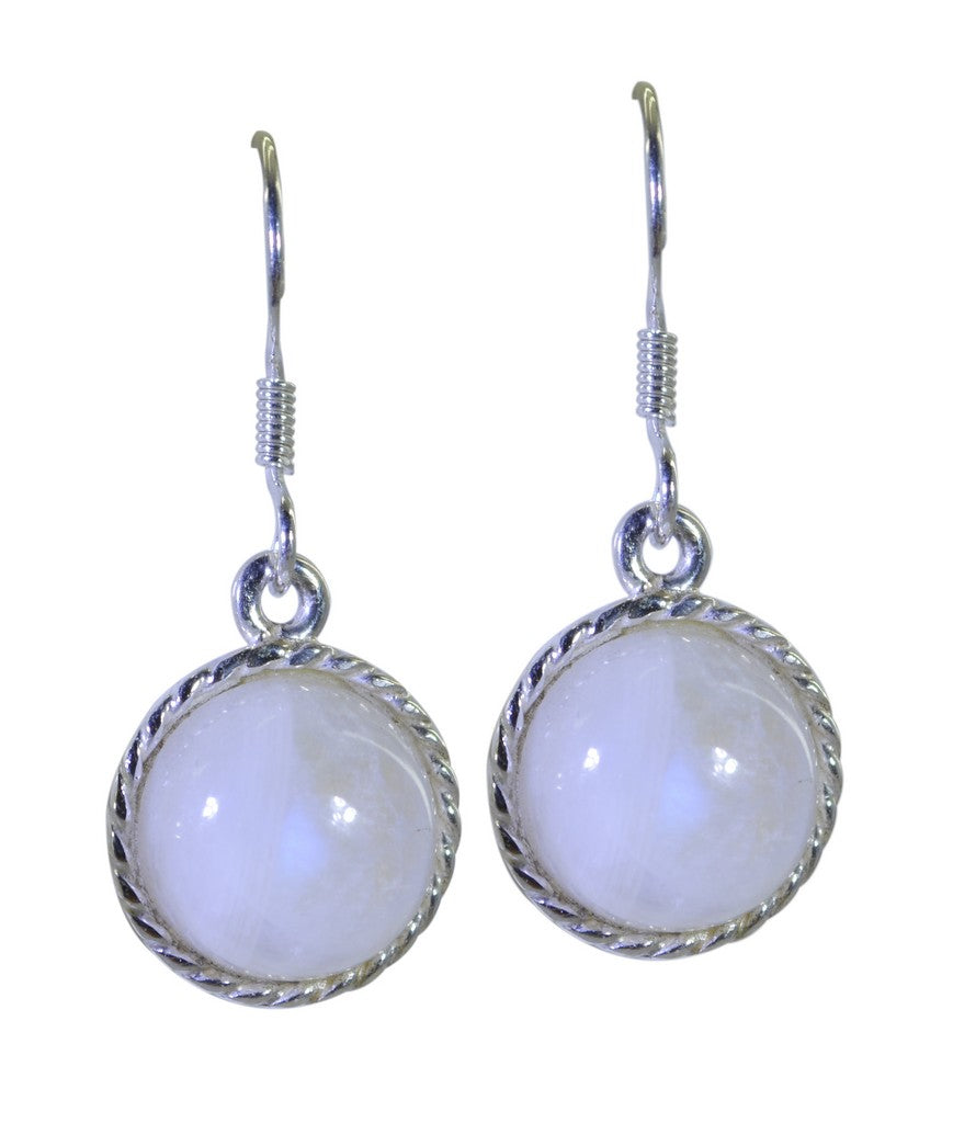Riyo Genuine Gems round Cabochon White Rainbow Moonstone Silver Earrings halloween gift