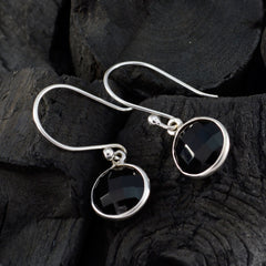 Riyo Genuine Gems round Checker Black Onyx Silver Earring christmas gift