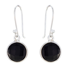 Riyo Genuine Gems round Checker Black Onyx Silver Earring christmas gift