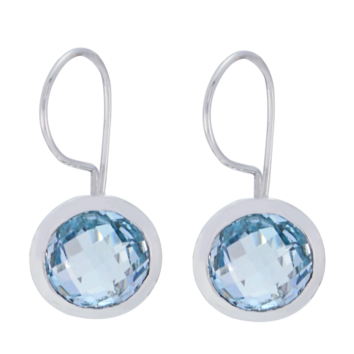 Riyo Genuine Gems round Checker Blue Topaz Silver Earrings gift for black Friday