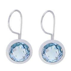 Riyo Genuine Gems round Checker Blue Topaz Silver Earrings gift for black Friday