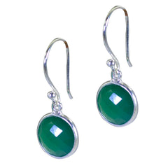 Riyo Genuine Gems round Checker Green Onyx Silver Earrings gift for halloween