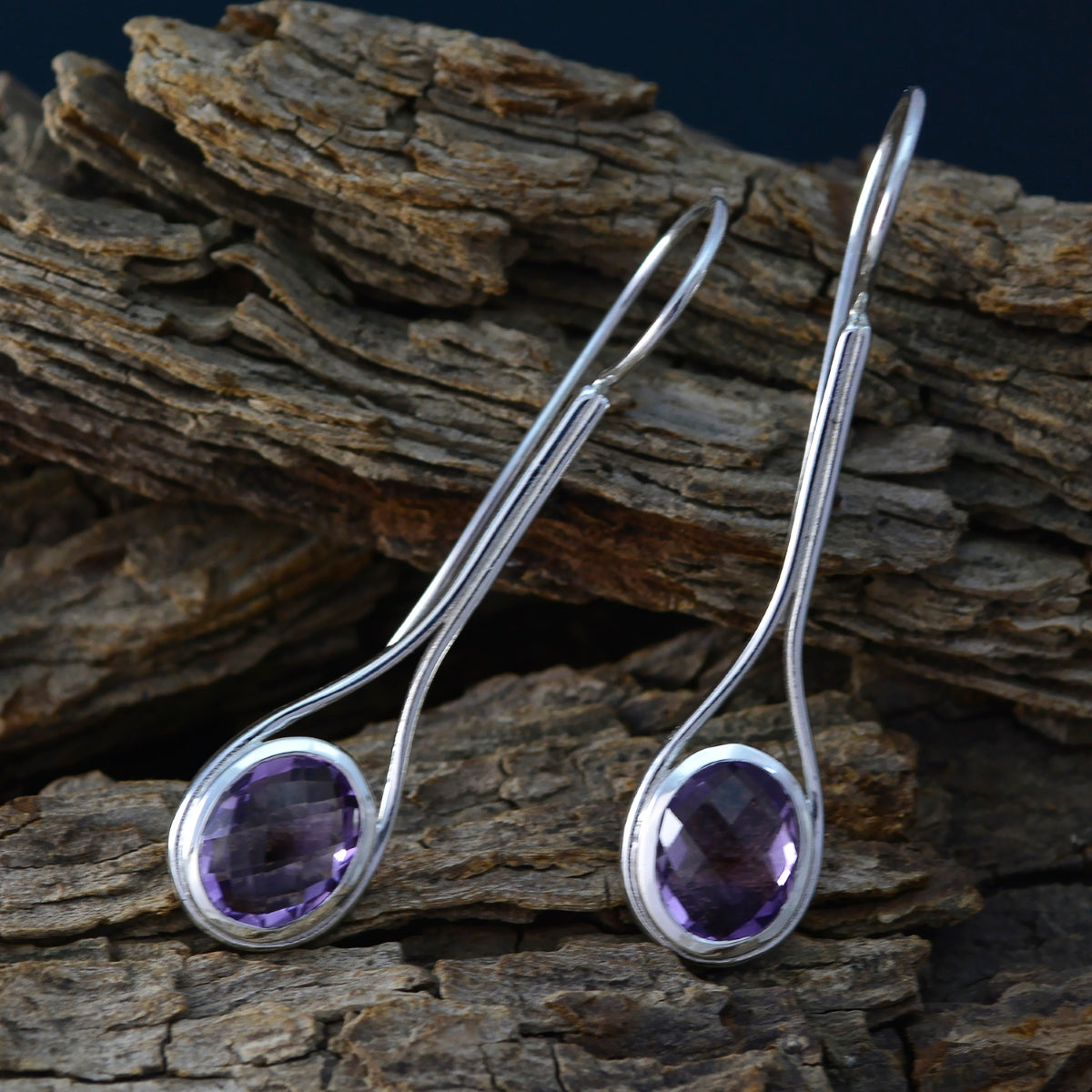 Riyo Genuine Gems round Checker Purple Amethyst Silver Earrings gift for st. patricks day