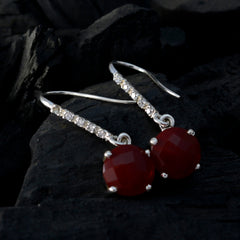 Riyo Genuine Gems round Checker Red Onyx Silver Earring gift for good Friday