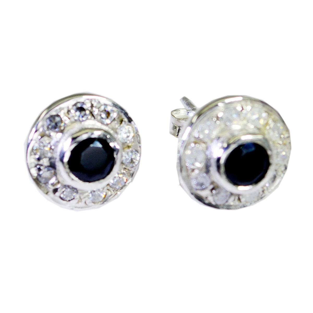 Riyo Genuine Gems round Faceted Black Onyx Silver Earrings easter Sunday gift