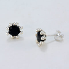 Riyo Genuine Gems round Faceted Black Onyx Silver Earrings gift for girlfriend