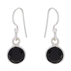 Riyo Genuine Gems round Faceted Black Onyx Silver Earrings wedding gift