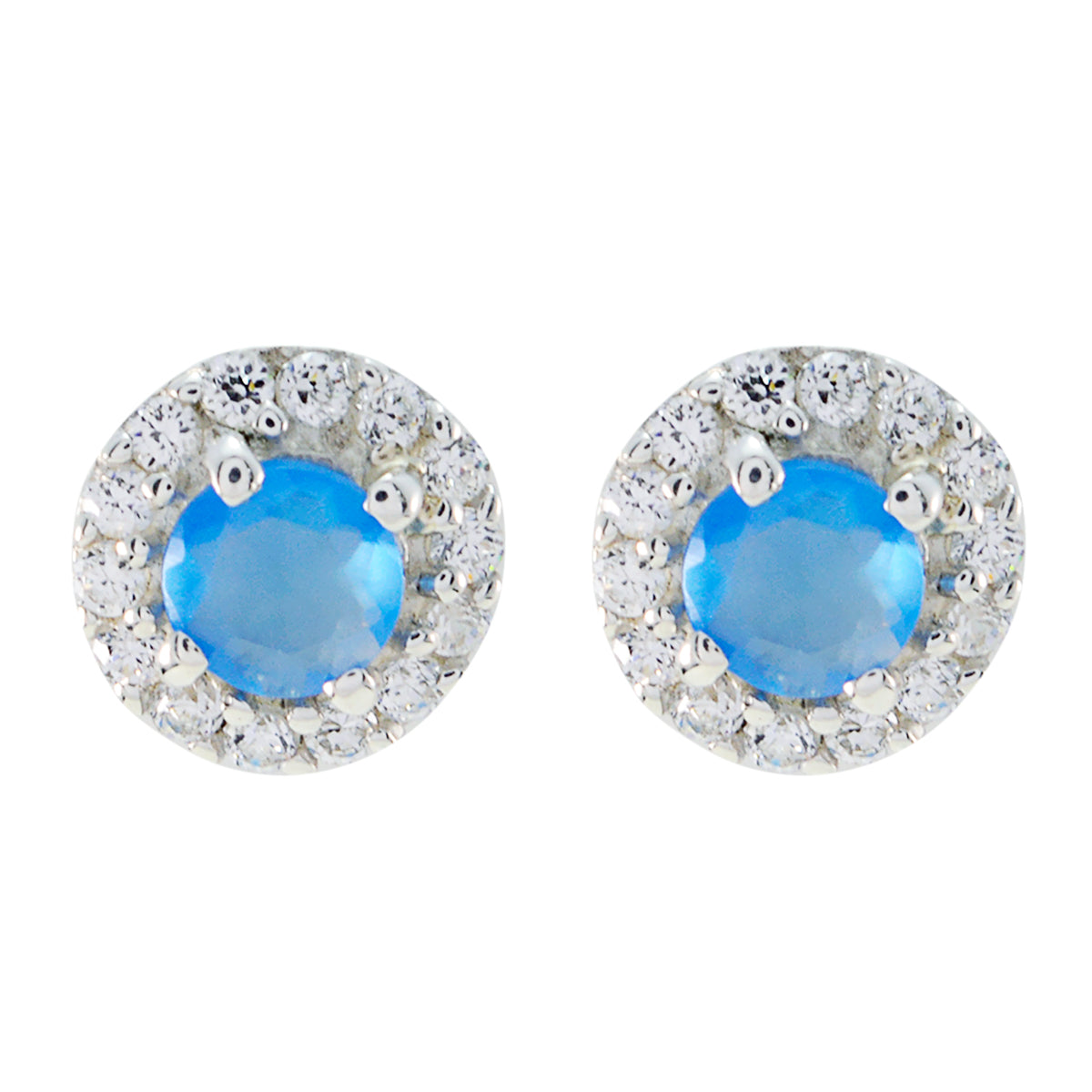 Riyo Genuine Gems round Faceted Blue Chalcedony Silver Earring gift for daughter's day