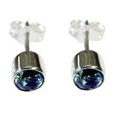 Riyo Genuine Gems round Faceted Blue Topaz Silver Earring gift for anniversary day
