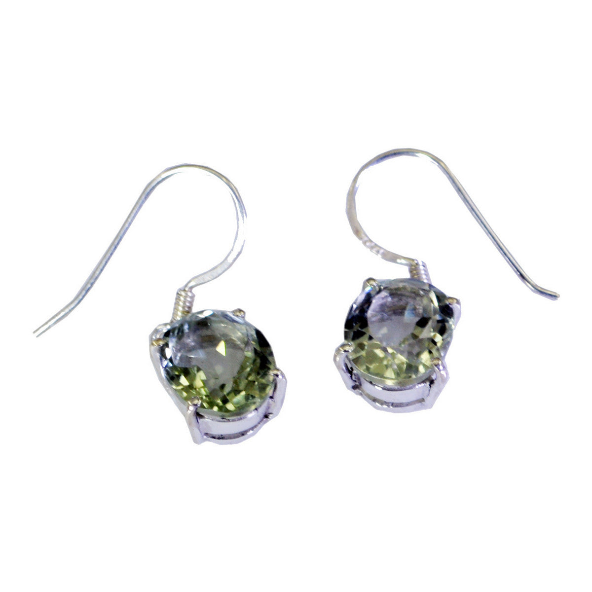 Riyo Genuine Gems round Faceted Green Amethyst Silver Earrings handmade gift
