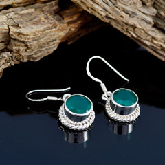 Riyo Genuine Gems round Faceted Green Onyx Silver Earrings gift for easter Sunday