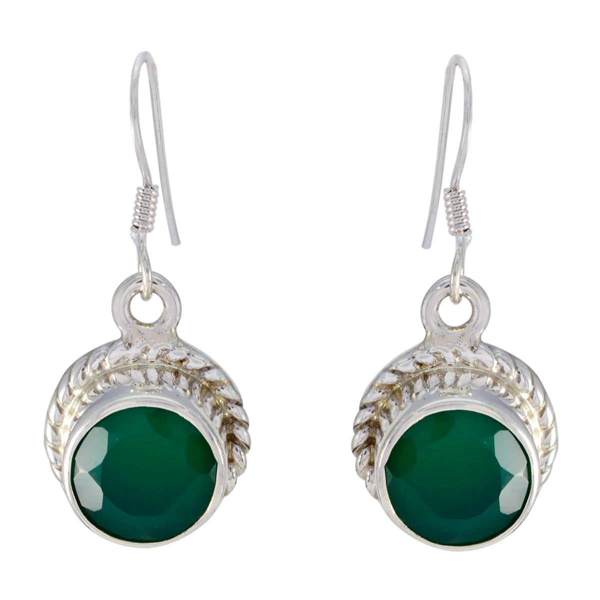Riyo Genuine Gems round Faceted Green Onyx Silver Earrings gift for easter Sunday