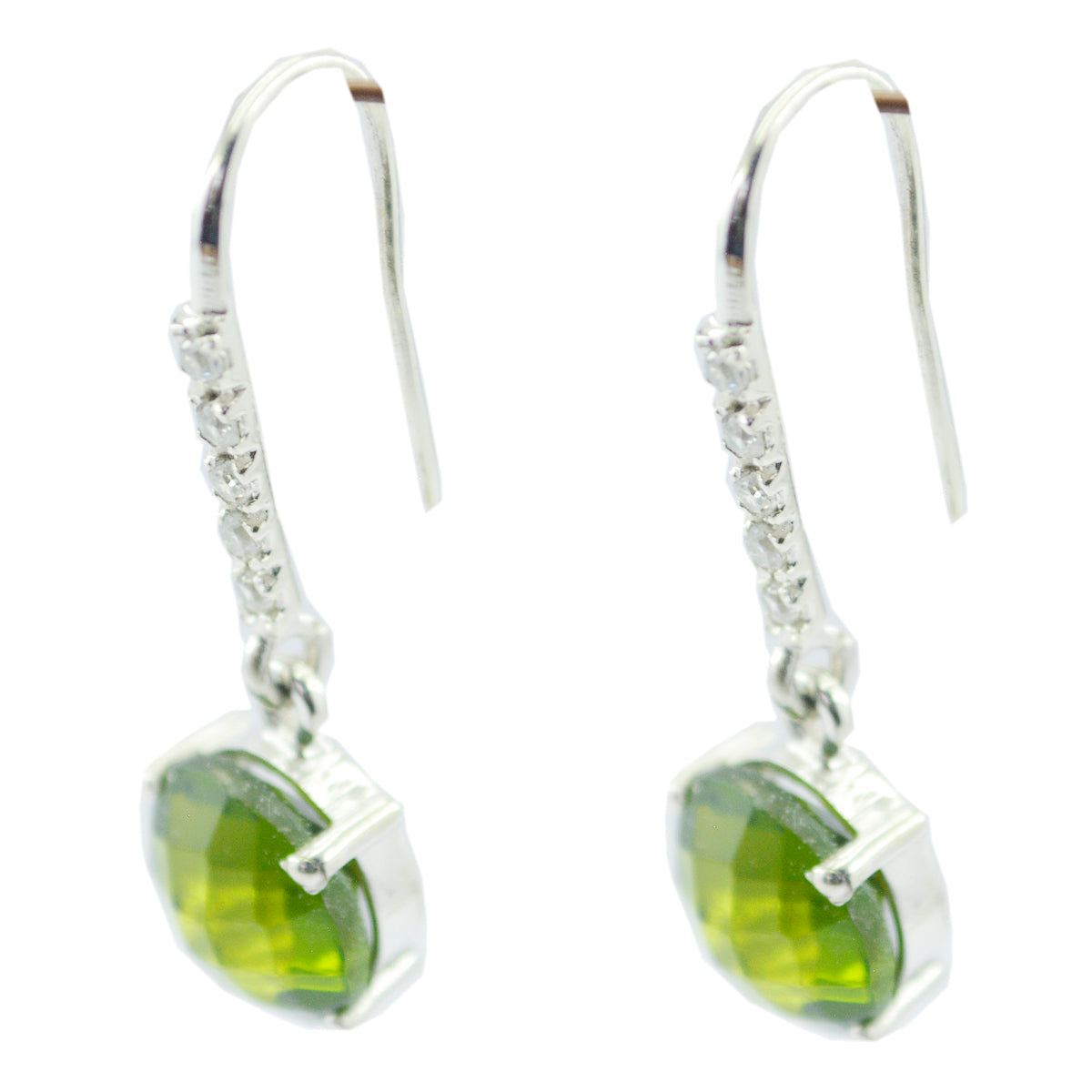 Riyo Genuine Gems round Faceted Green Peridot Silver Earring gift for engagement