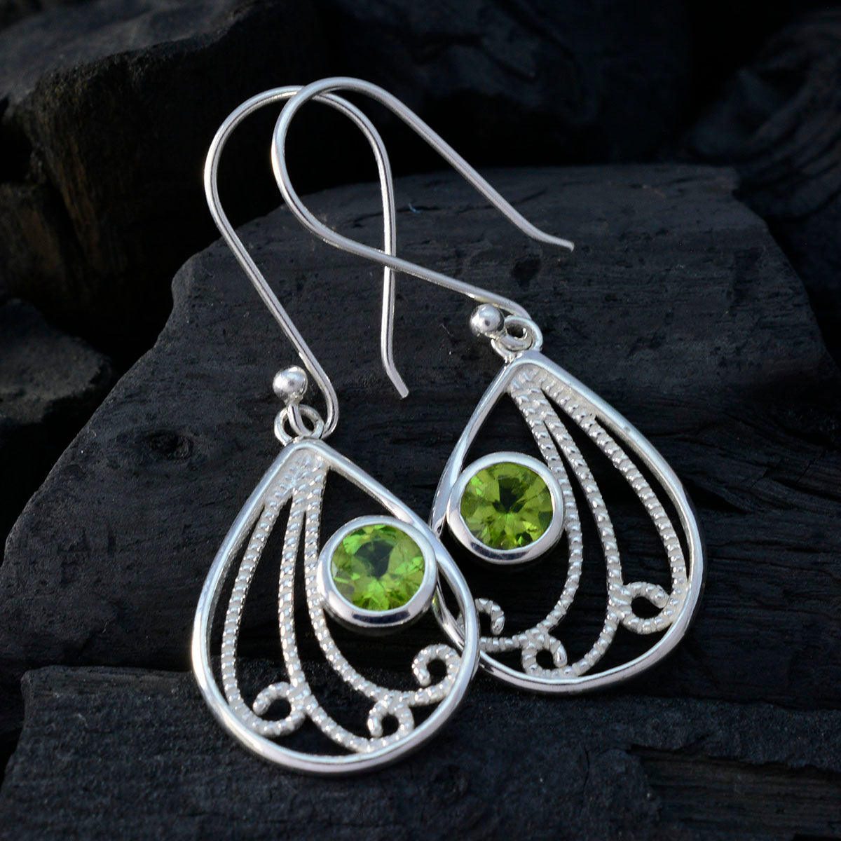 Riyo Genuine Gems round Faceted Green Peridot Silver Earring gift for mother