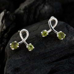 Riyo Genuine Gems round Faceted Green Peridot Silver Earring gift for wedding