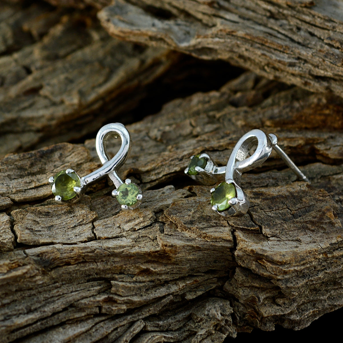 Riyo Genuine Gems round Faceted Green Peridot Silver Earring gift for wedding