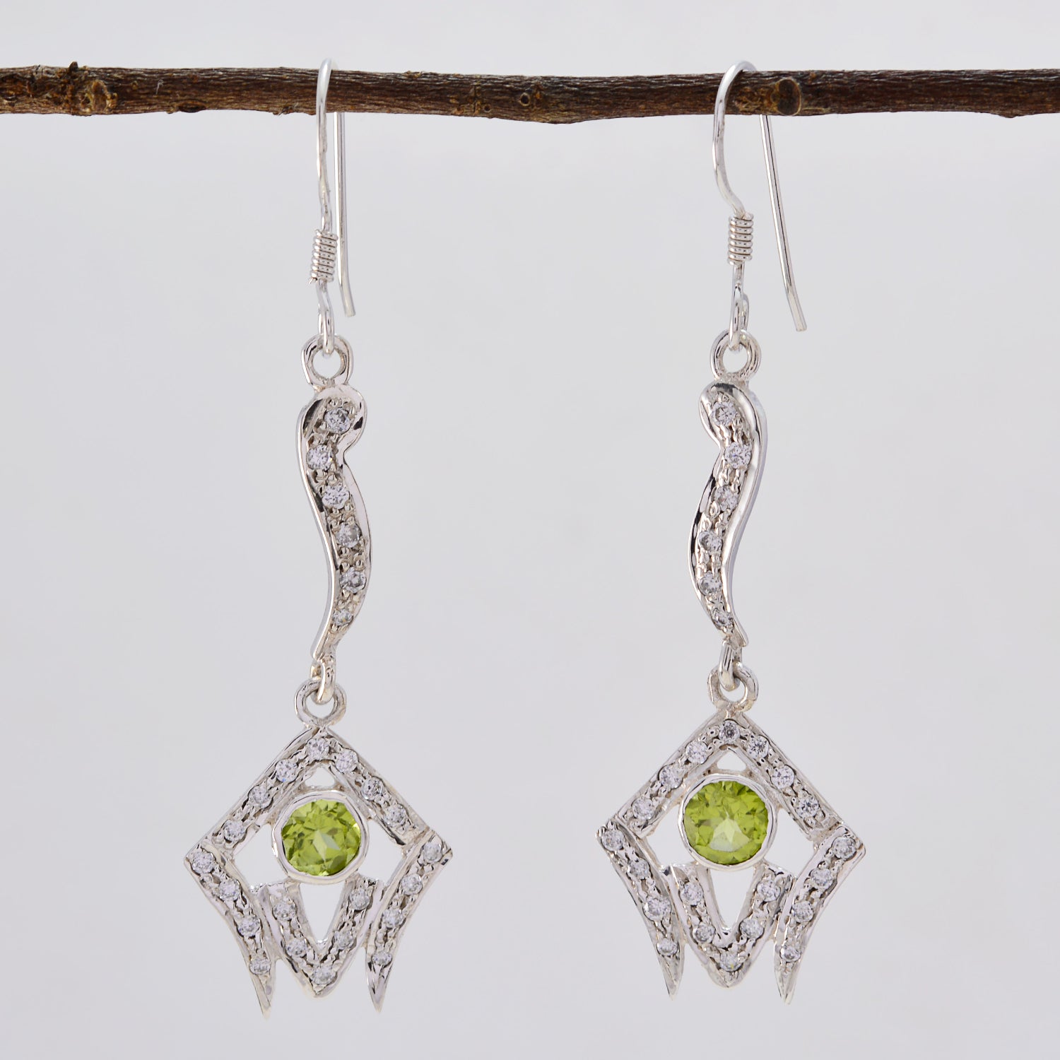 Riyo Genuine Gems round Faceted Green Peridot Silver Earring grandmother gift
