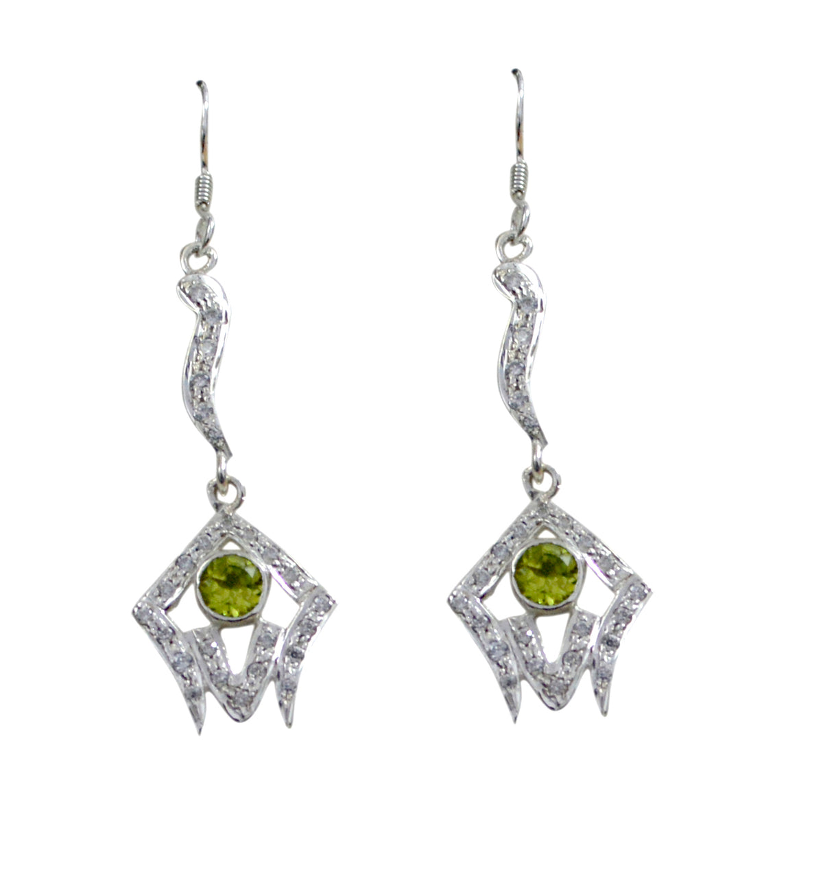 Riyo Genuine Gems round Faceted Green Peridot Silver Earring grandmother gift