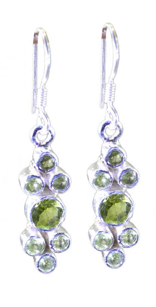 Riyo Genuine Gems round Faceted Green Peridot Silver Earring independence day gift