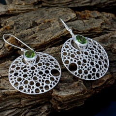 Riyo Genuine Gems round Faceted Green Peridot Silver Earrings gift for daughter's day