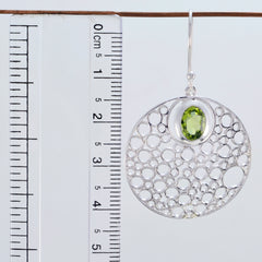 Riyo Genuine Gems round Faceted Green Peridot Silver Earrings gift for daughter's day