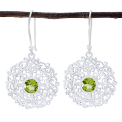 Riyo Genuine Gems round Faceted Green Peridot Silver Earrings gift for independence day