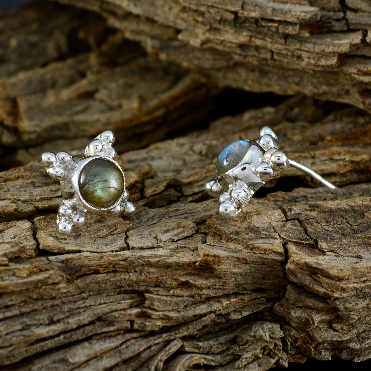 Riyo Genuine Gems round Faceted Grey Labradorite Silver Earrings gift for friend