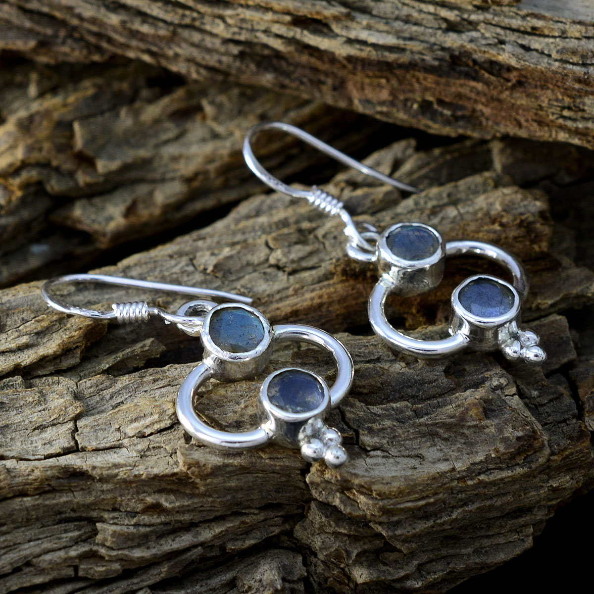Riyo Genuine Gems round Faceted Grey Labradorite Silver Earrings mother gift