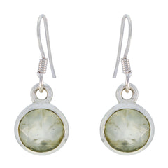 Riyo Genuine Gems round Faceted Light Green Prehnite Silver Earring gift for new years day