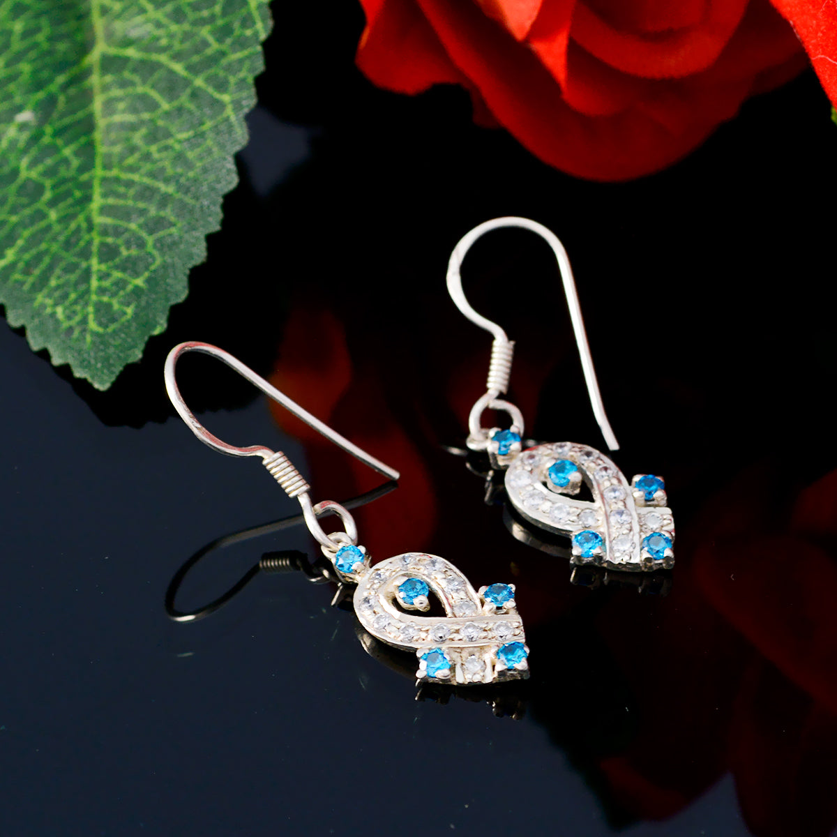 Riyo Genuine Gems round Faceted Multi Multi CZ Silver Earrings gift for brithday