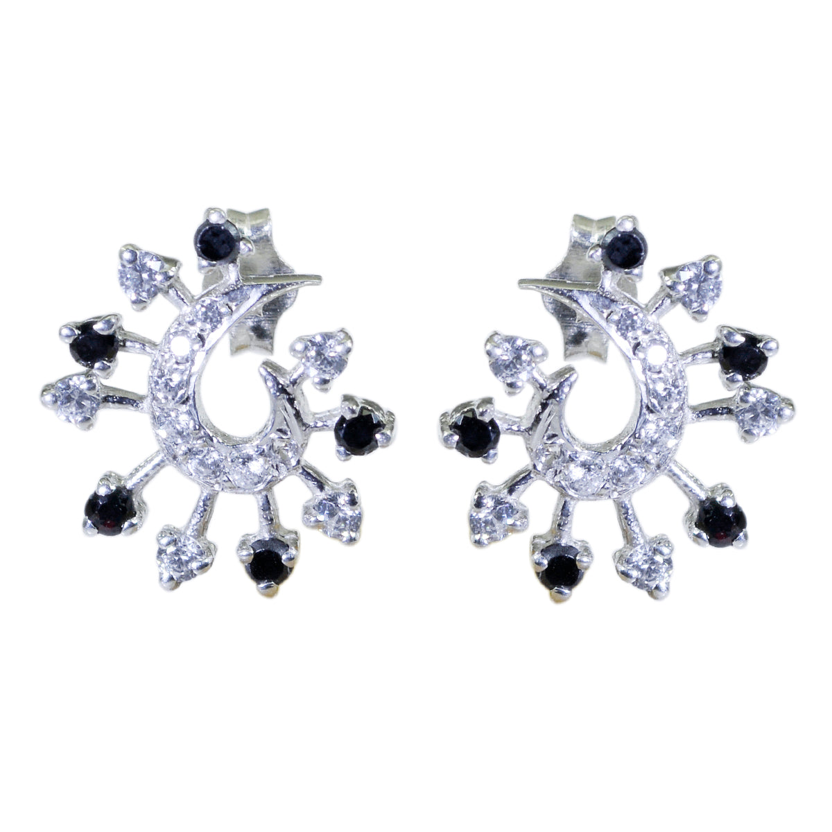 Riyo Genuine Gems round Faceted Multi Multi CZ Silver Earrings gift for independence