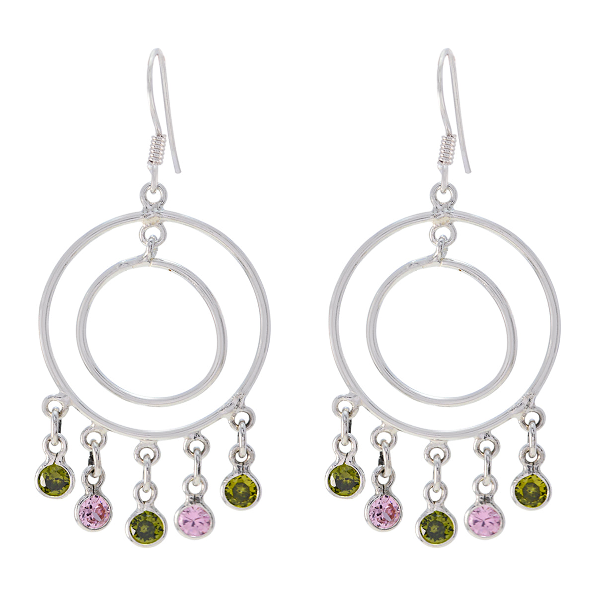 Riyo Genuine Gems round Faceted Multi Multi Stone Silver Earring gift for grandmother