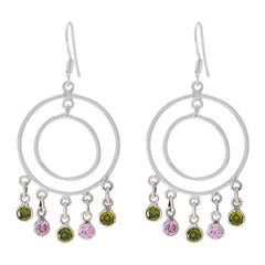 Riyo Genuine Gems round Faceted Multi Multi Stone Silver Earring gift for grandmother