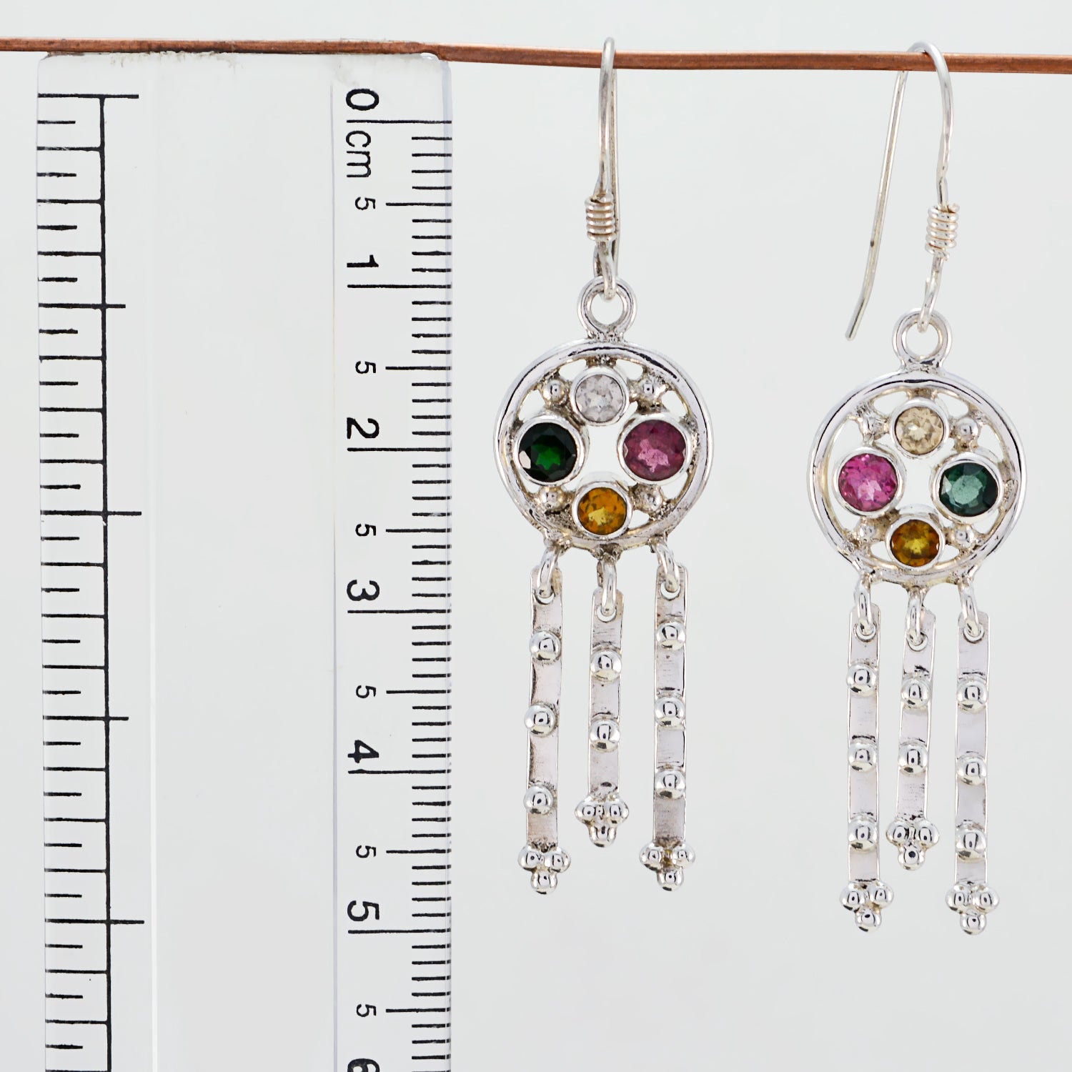 Riyo Genuine Gems round Faceted Multi Multi Stone Silver Earrings gift for good