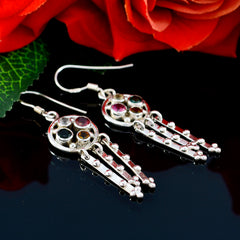 Riyo Genuine Gems round Faceted Multi Multi Stone Silver Earrings gift for good