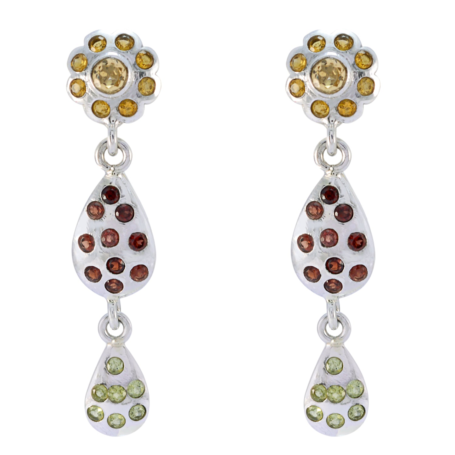 Riyo Genuine Gems round Faceted Multi Multi Stone Silver Earrings gift for graduation