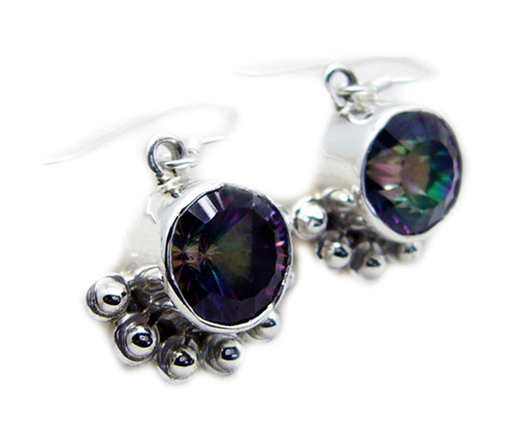 Riyo Genuine Gems round Faceted Multi Mystic Quartz Silver Earrings gift for women