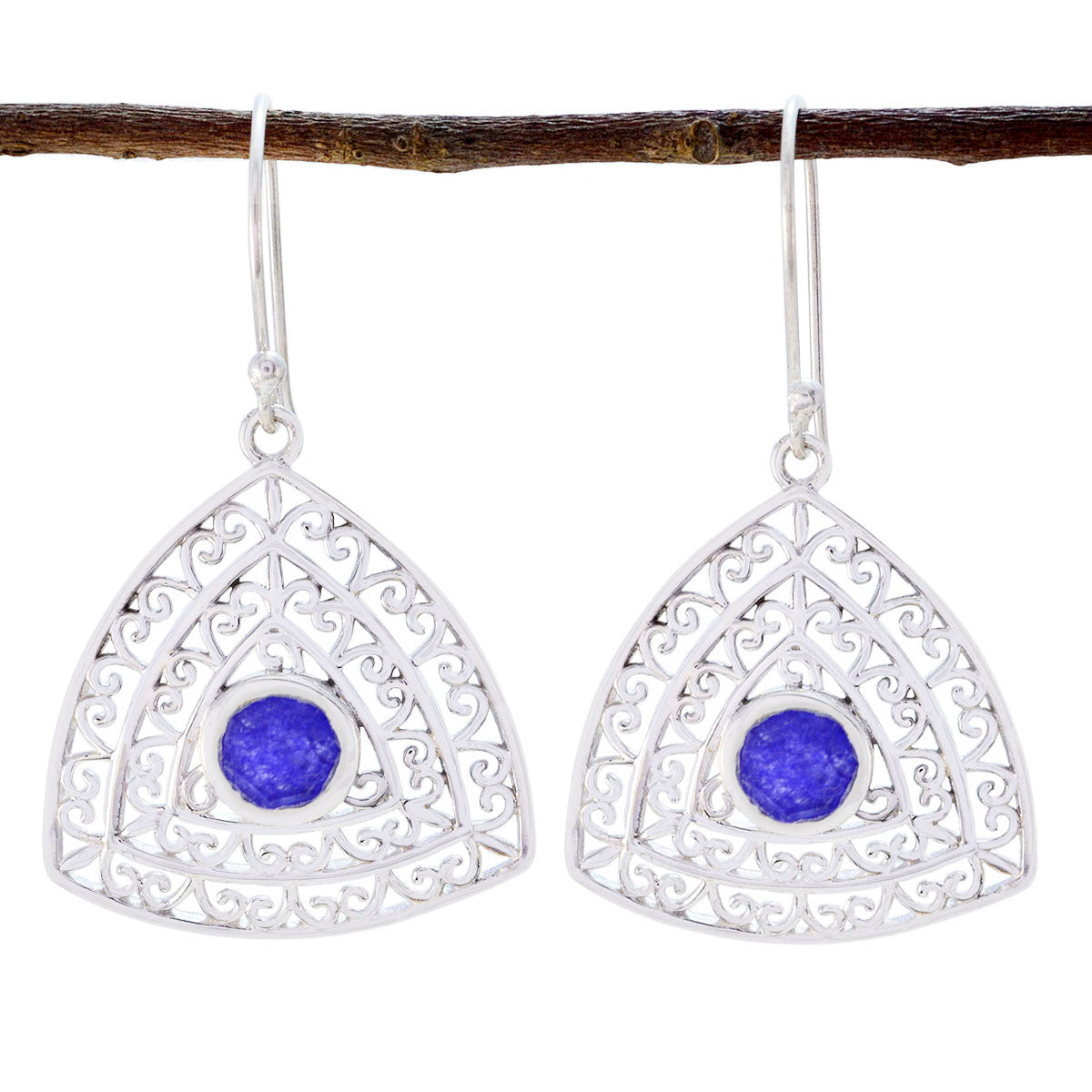 Riyo Genuine Gems round Faceted Nevy Blue Indian Shappire Silver Earrings labour day gift