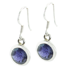 Riyo Genuine Gems round Faceted Nevy Blue Iolite Silver Earring gift for mother