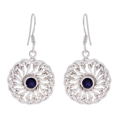 Riyo Genuine Gems round Faceted Nevy Blue Iolite Silver Earrings gift for children day