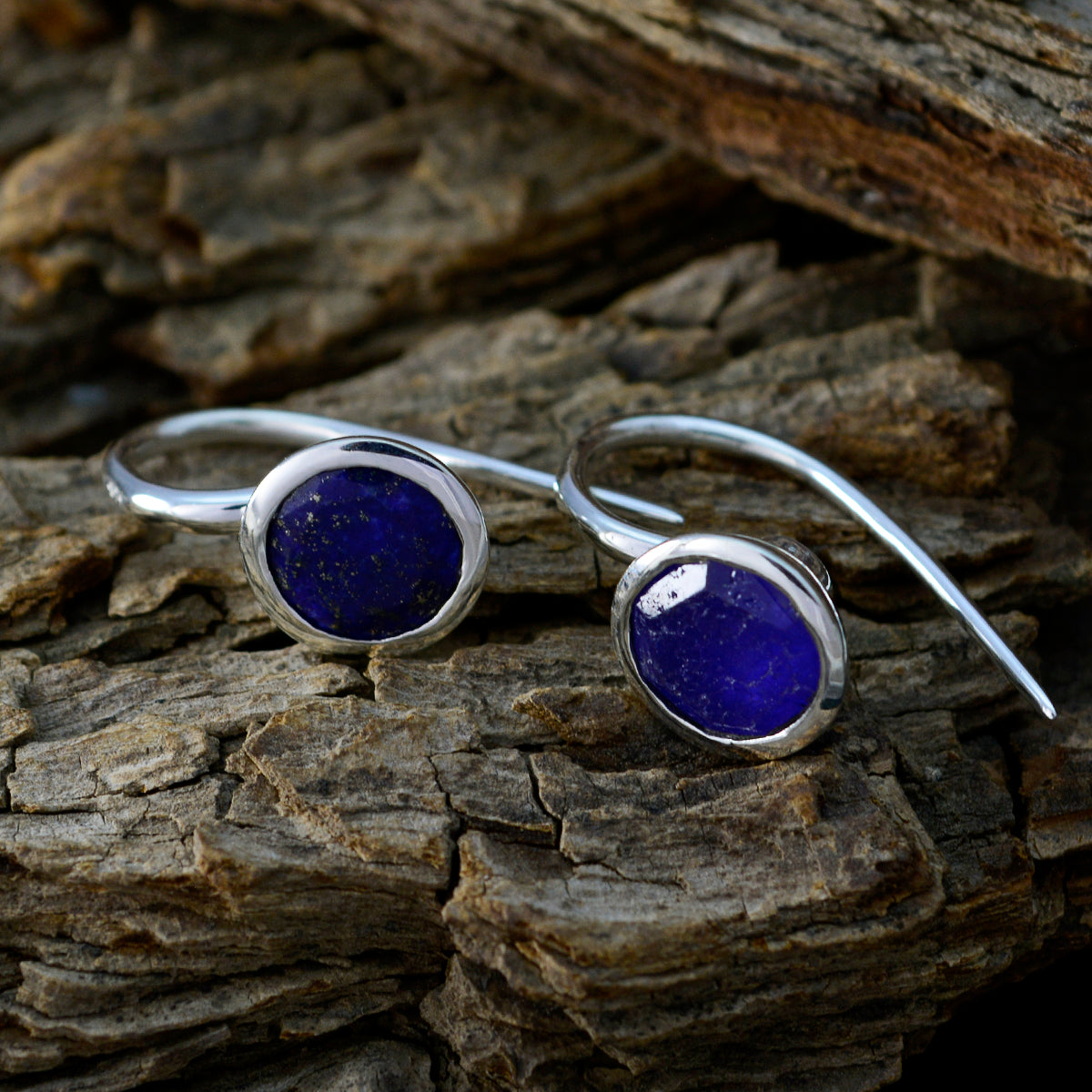 Riyo Genuine Gems round Faceted Nevy Blue Lapis Lazuli Silver Earring anniversary day gift